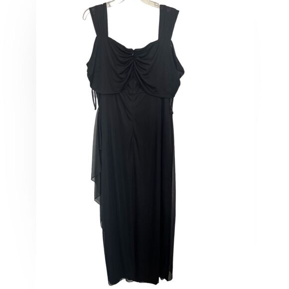 Alex Evenings Black Cold Shoulder Mesh Gown with Cowl Neckline & Overlay Skirt - Picture 3 of 9